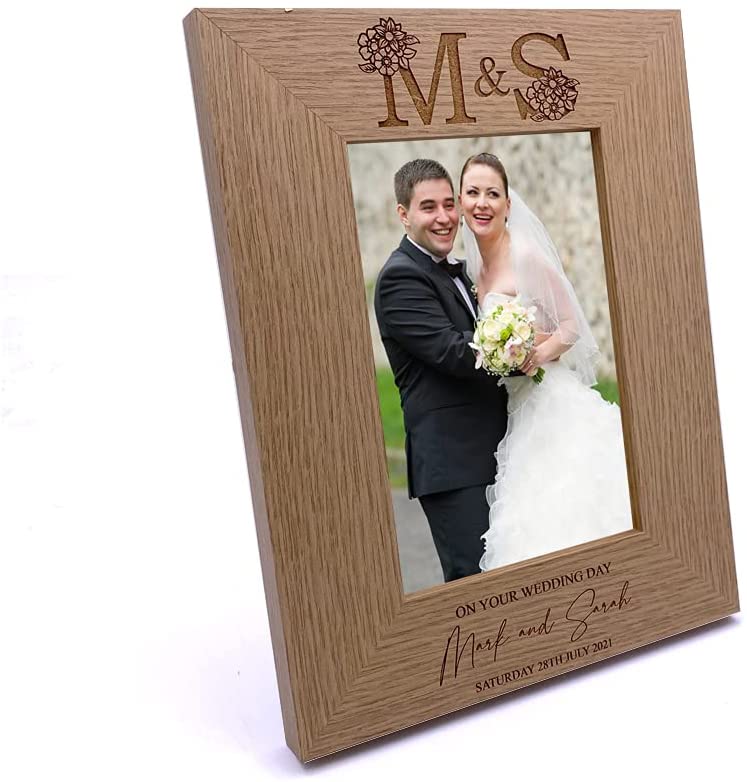 Personalised Wedding Day Photo Frame Gift With Monogram Portrait