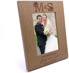 Personalised Wedding Day Photo Frame Gift With Monogram Portrait