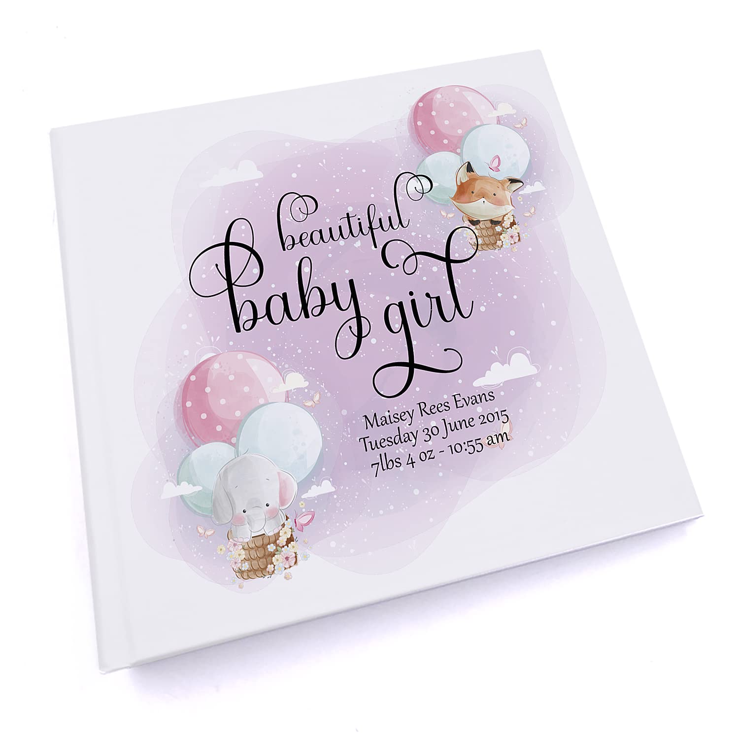 Personalised Cute Baby Girl Photo Album Air Balloon Theme