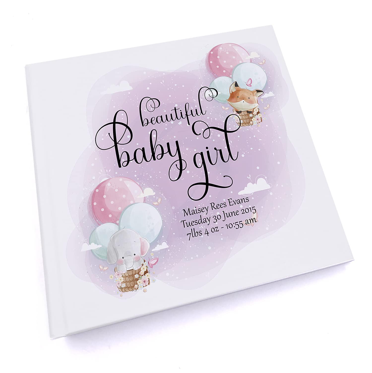 Personalised Cute Baby Girl Photo Album Air Balloon Theme