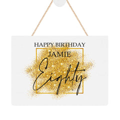 ukgiftstoreonline Personalised 80th Birthday Plaque Gift With Gold Sparkles Design