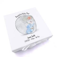 Personalised Beautiful Baby Boy Memory Keepsake Box With Elephants