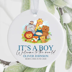 Personalised Ceramic Keepsake Jungle Animal Themed New Baby Boy Gift