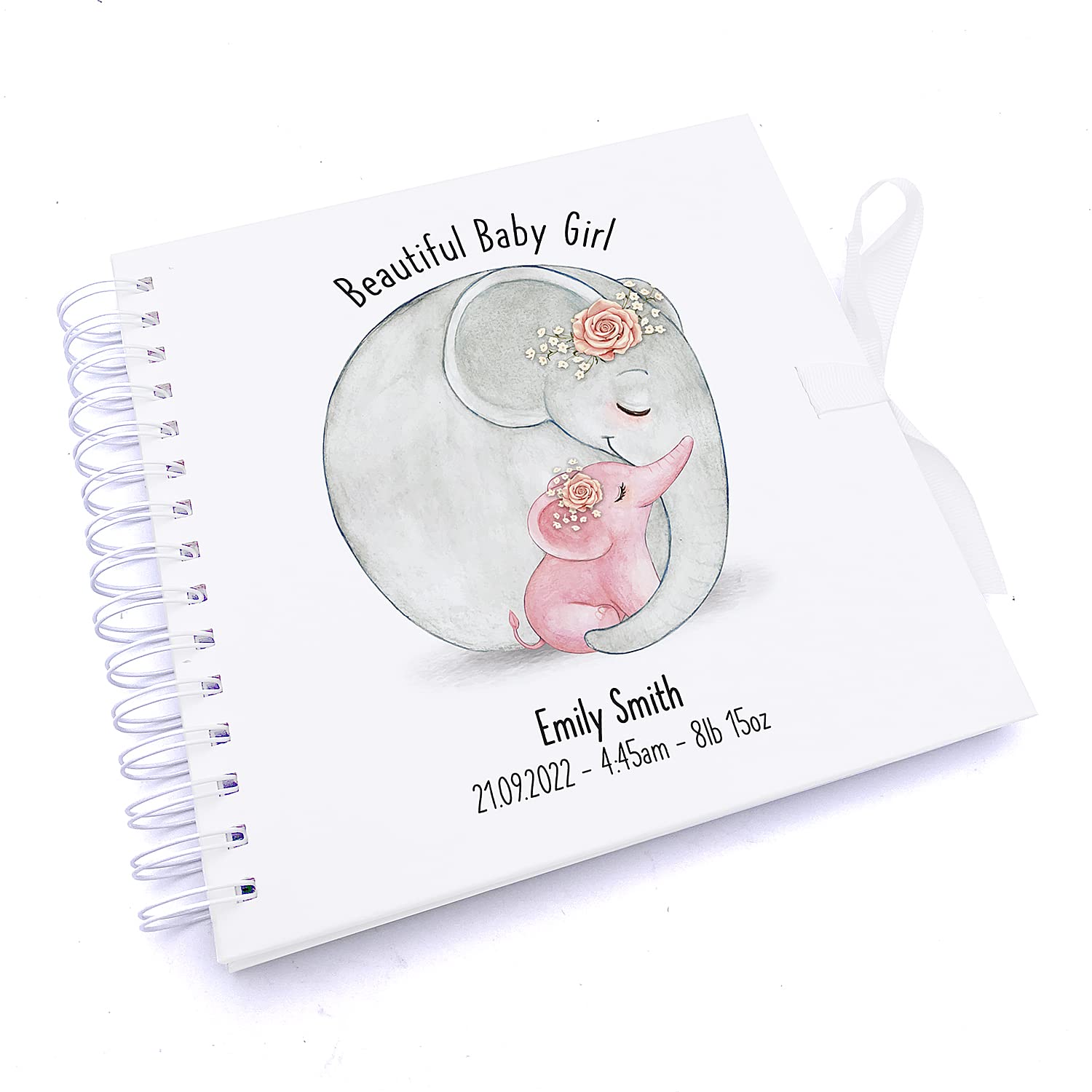 Personalised Beautiful Baby Girl Memory Scrapbook Album With Elephants