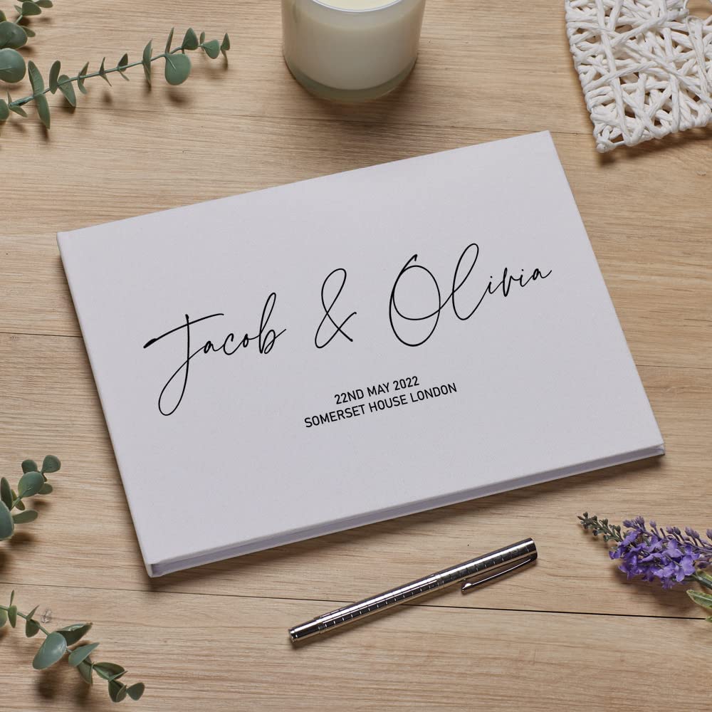 Personalised Modern Wedding Linen Guest Book Printed