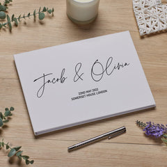 Personalised Modern Wedding Linen Guest Book Printed