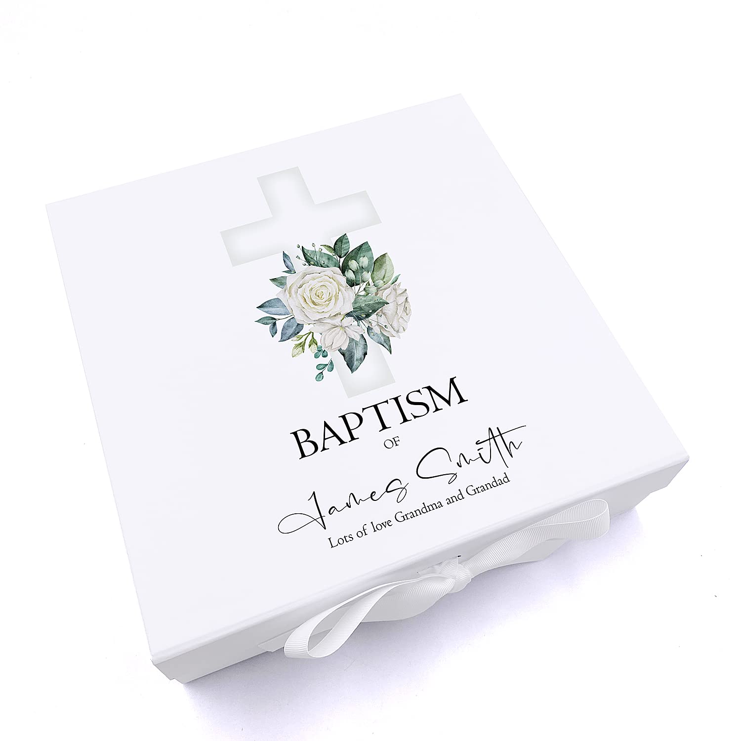 ukgiftstoreonline Personalised Baptism Green Cross Keepsake Memory Box Gift