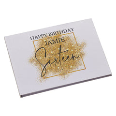 Personalised A4 Linen 16th Birthday Guest Book Printed With Gold Sparkles Design