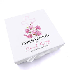 ukgiftstoreonline Personalised Christening Pink Cross Keepsake Memory Box Gift