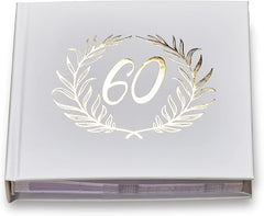 60th Birthday White Photo Album Gold Laurel Wreath