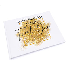 Personalised 21st Birthday Gift Guest Book Gold Sparkles Design