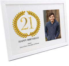 Personalised 21st Birthday Gift for Him Photo Frame Gold Wreath Design