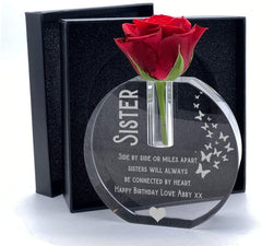 ukgiftstoreonline Personalised Sister Gift Crystal Glass Flower Vase With Engraving Boxed