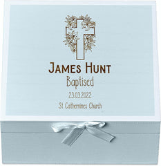 ukgiftstoreonline Personalised Baptism Blue Keepsake Box With Cross Design