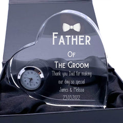 Engraved Heart Crystal Clock Father Of The Groom Wedding Gift