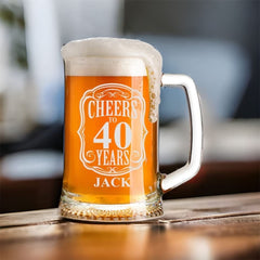 Cheers to 40 Years Birthday Gift Personalised Engraved Glass Beer Tankard