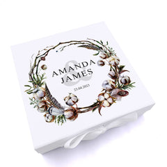 ukgiftstoreonline Personalised Wedding Keepsake Memory Box Gift with Watercolour Rustic Cotton Design