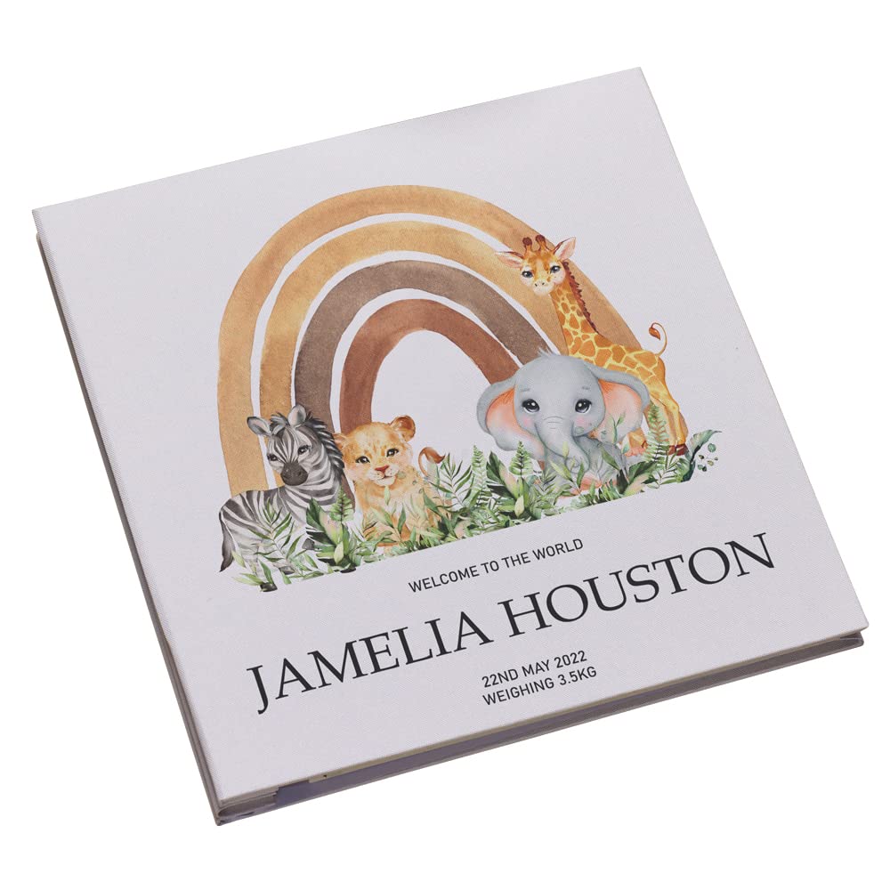 Personalised Large Linen Baby Photo Album Jungle Safari Theme