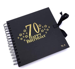 Personalised 70th Birthday Black Scrapbook, Guest Book Or Photo Album with Gold Script