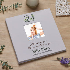 Personalised 21st Birthday Photo Album Linen Cover With Leaf Design