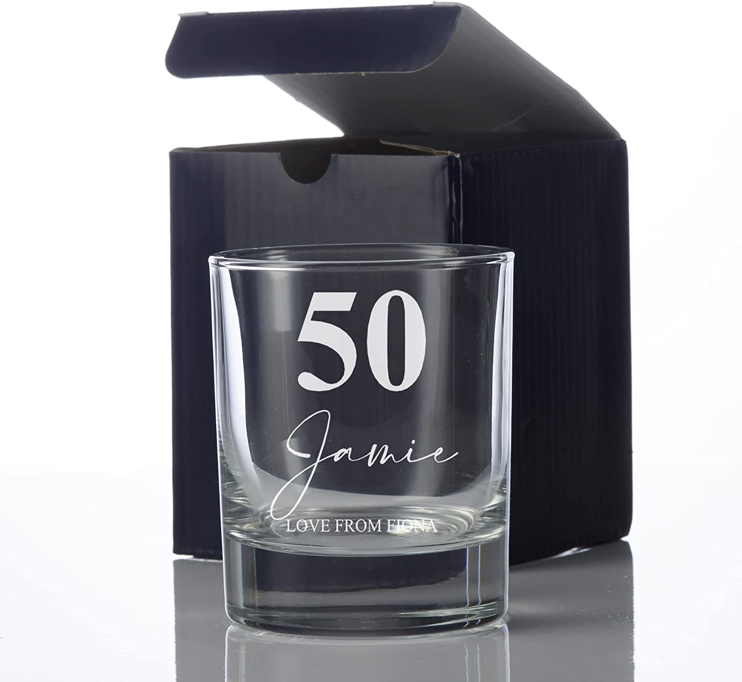Engraved Personalised 50th Birthday Whiskey Glass Gift Boxed