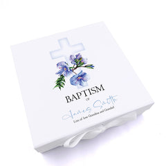ukgiftstoreonline Personalised Baptism Blue Cross Keepsake Memory Box Gift