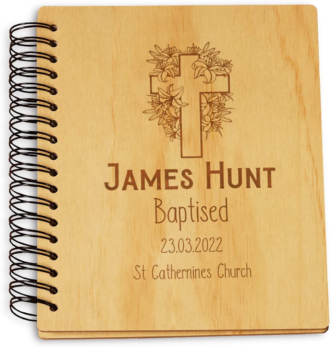 Personalised Baptism Photo Album Floral Cross Engraved