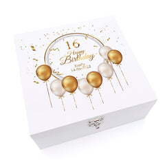 ukgiftstoreonline Personalised 16th Birthday Wooden Box Gift With Golden Balloons