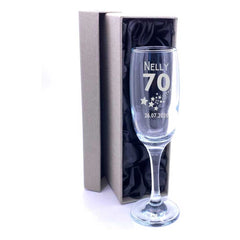 70th Birthday Gift - Personalised Champagne Flute With Gift Box