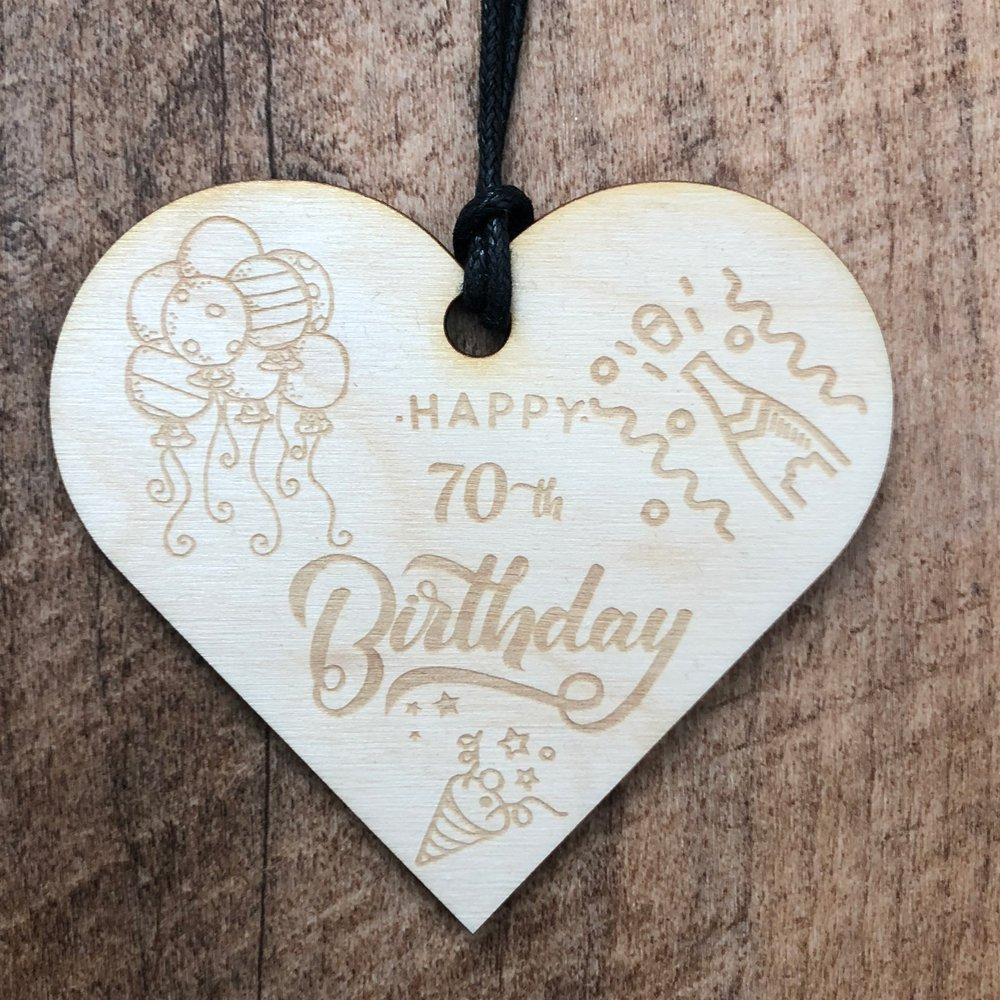 70th Birthday Wooden Hanging Heart Wedding Plaque Gift - ukgiftstoreonline