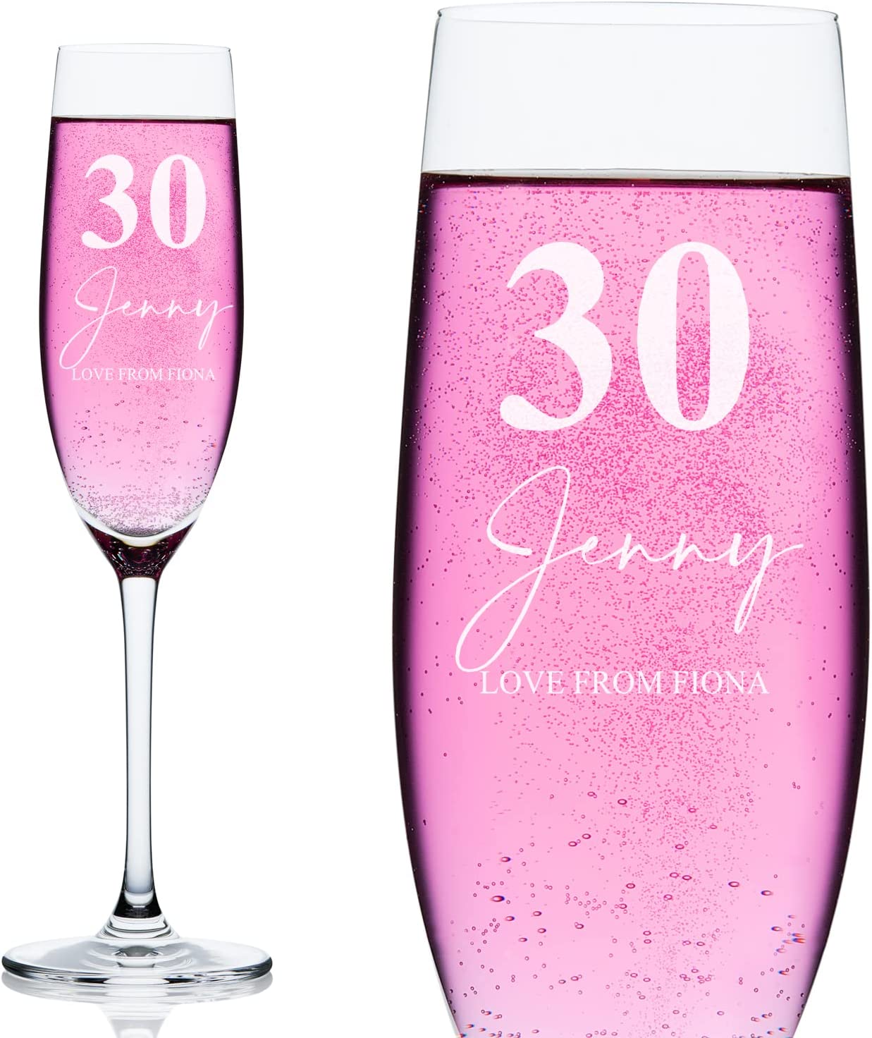 Personalised 30th Birthday Signature Champagne Flute Prosecco Glass Gift