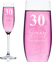 Personalised 30th Birthday Signature Champagne Flute Prosecco Glass Gift