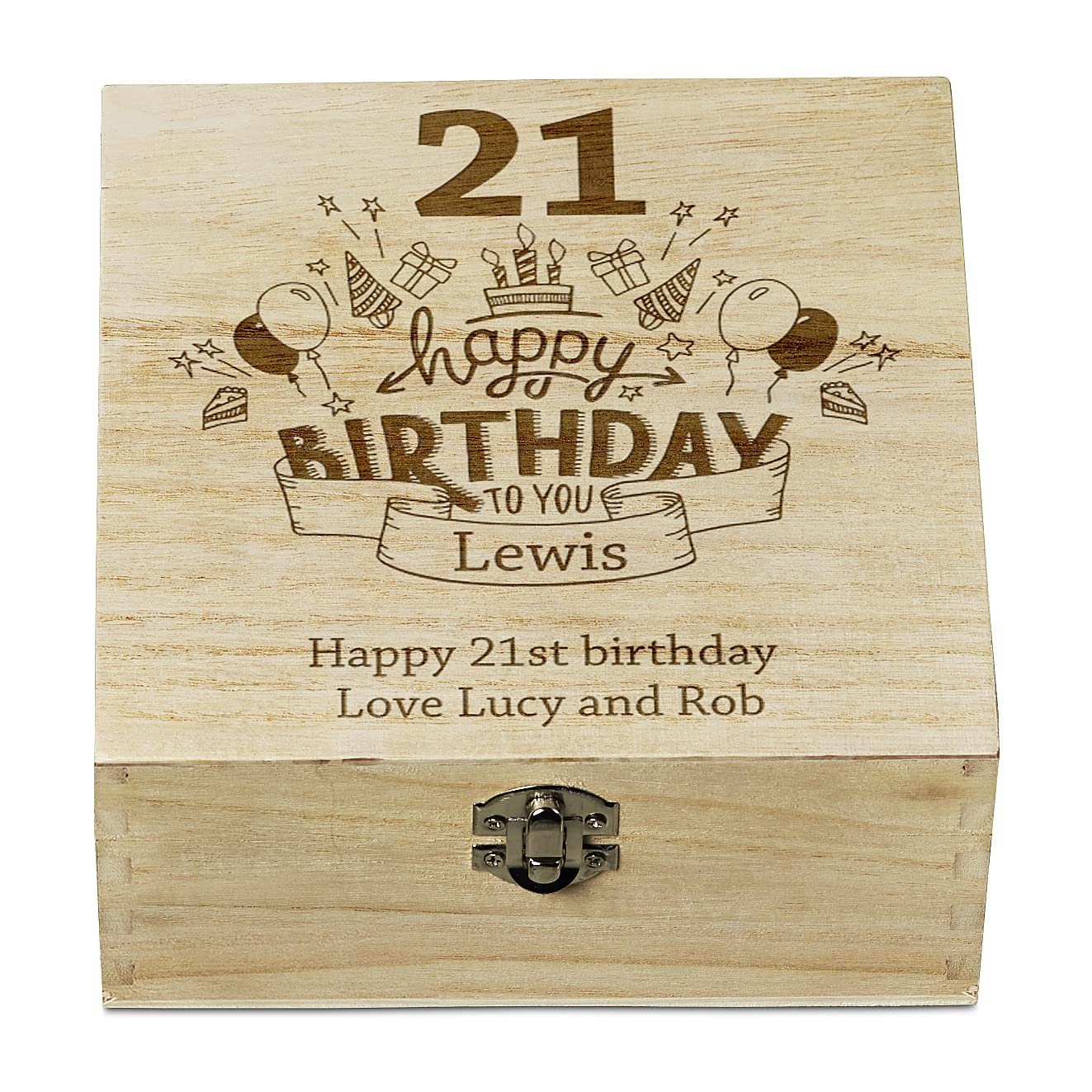 Personalised 21st Birthday Wooden Keepsake Box Gift Engraved