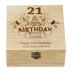 Personalised 21st Birthday Wooden Keepsake Box Gift Engraved