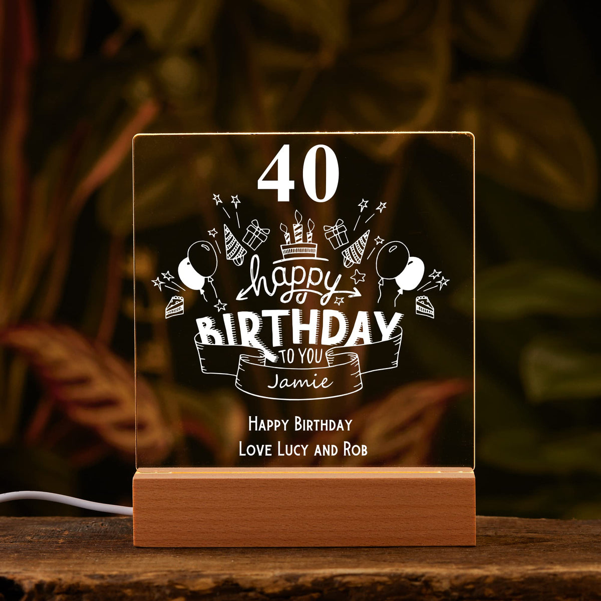 Personalised 40th Birthday LED Night Lamp Keepsake Gift Balloon Design