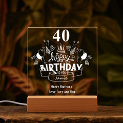 Personalised 40th Birthday LED Night Lamp Keepsake Gift Balloon Design