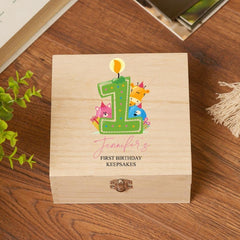 Personalised Wooden 1st Birthday Baby Girl Keepsake Memory Box