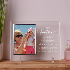 Personalised Grandma Engraved Glass Photo Frame In Lined Gift Box