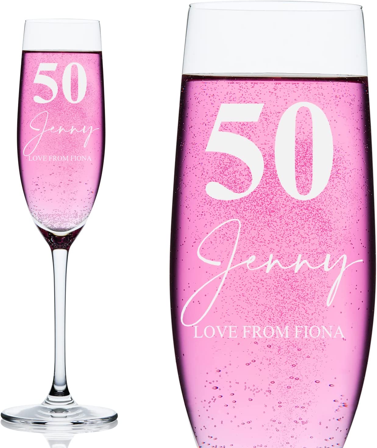Personalised 50th Birthday Signature Champagne Flute Prosecco Glass Gift
