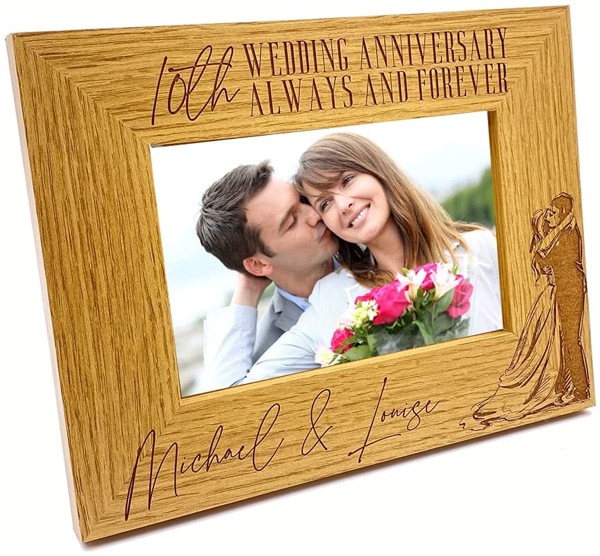 Personalised Any Anniversary Photo Frame Gift Oak Wood Finish 1st, 5th, 10th, 25th, 30th, 40th, 50th, 60th