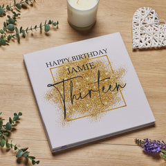 Personalised Large Linen 13th Birthday Photo Album With Gold Sparkles Design