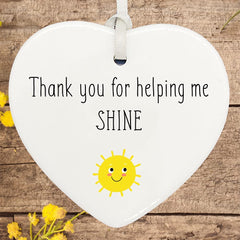 ukgiftstoreonline Teacher Gift thank you for helping me shine ceramic heart present