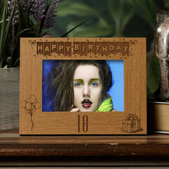 Happy 18th Birthday Engraved Photo Frame Gift Stars and Balloons Landscape - ukgiftstoreonline