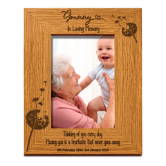 Granny Remembrance Photo Frame Personalised Portrait With Dandelions