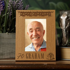 Personalised 70th Birthday Photo Frame Gift with Balloons Portrait