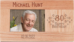 Personalised 80th Birthday Photo Frame Gift Solid Oak With name and date