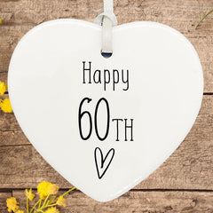 ukgiftstoreonline 60th Birthday ornament, 60th keepsake, 60th ceramic heart gift