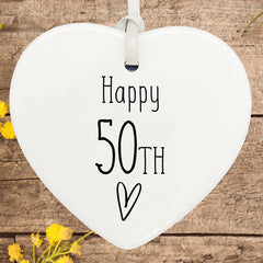 ukgiftstoreonline 50th Birthday ornament, 50th keepsake, 50th ceramic heart gift