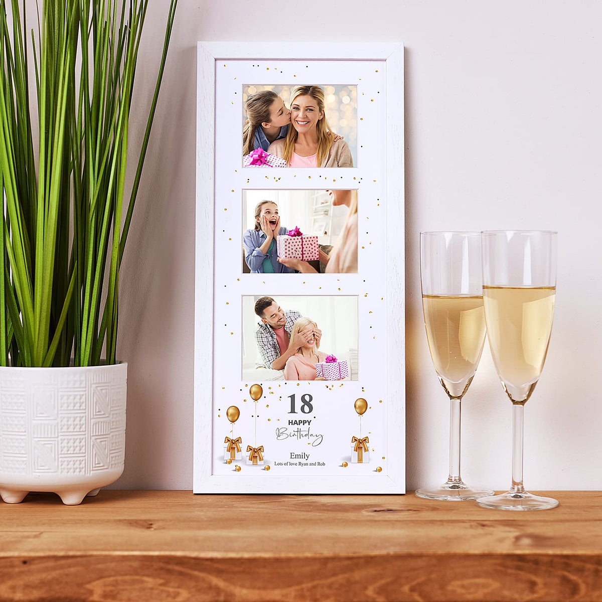 Personalised 18th Birthday Triple Photo Frame Keepsake With Presents