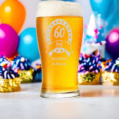 Personalised Birthday Beer Glass Gift Engraved With Any Age 18th, 21st, 30th, 40th, 50th, 60th, 70th